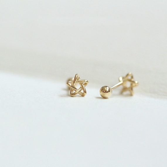 9K Solid Gold Star Screw Back Dainty Mini Stud Earring Jewelry | Etsy