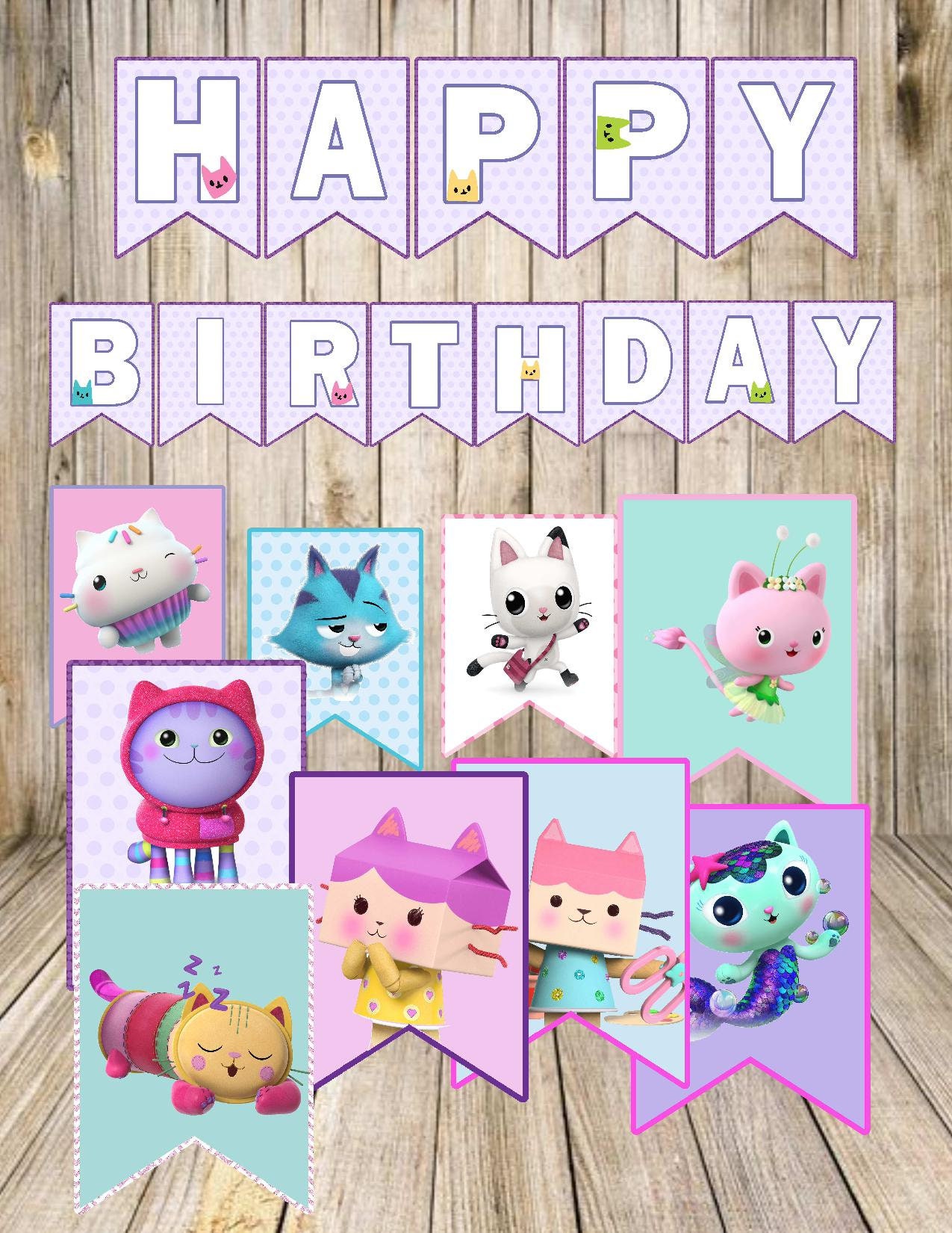 Instant Download Gabby Dollhouse BANNER HAPPY BIRTHDAY, Digital pancarta Feliz cumpleaños Gabby la casa de Muñecas