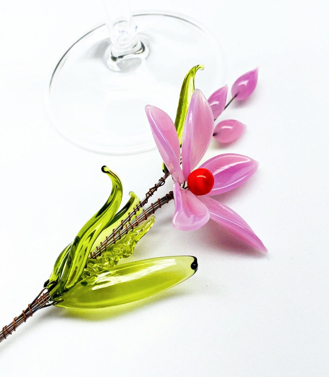 Glass Flower With Leaves Glass Flowers Flower Bouquet Etsy