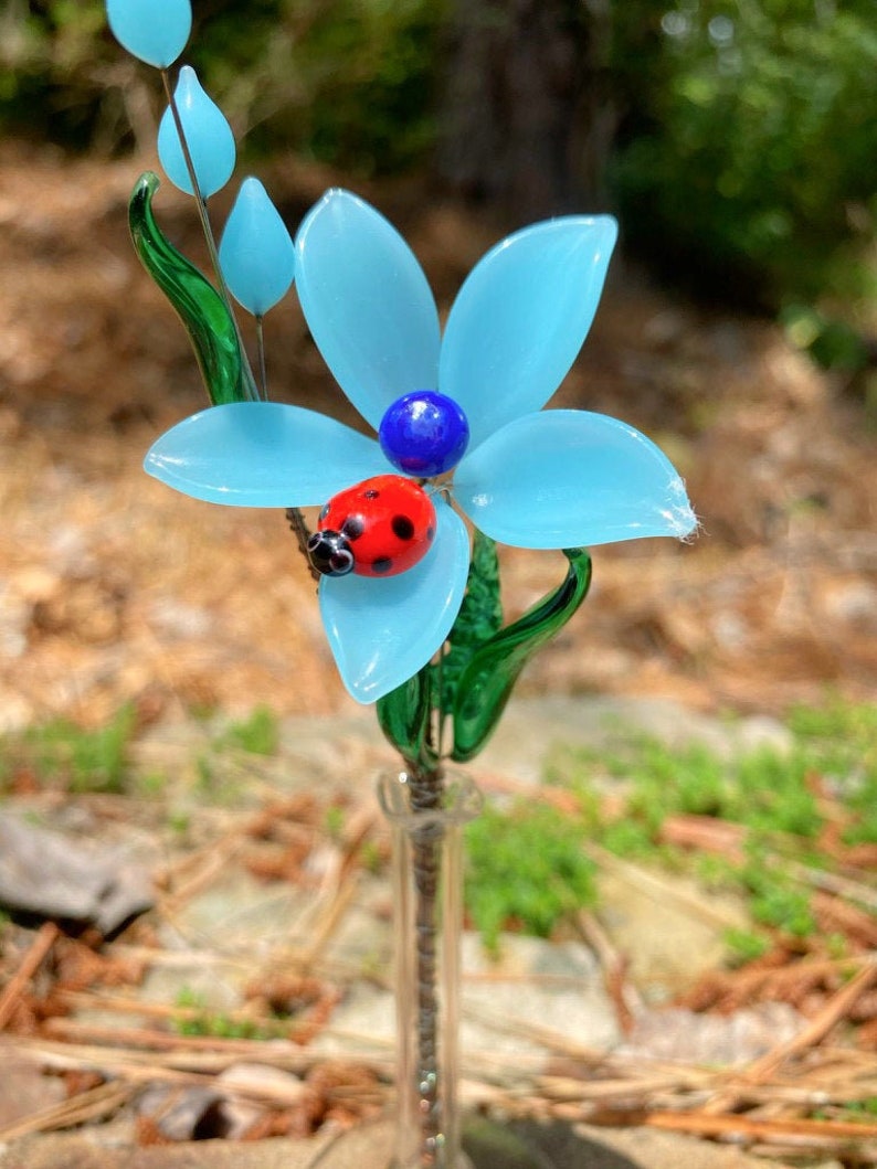 Blue Glass Flower Glass Flowers Flower Bouquet Garden Etsy