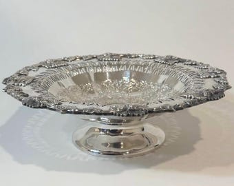 Vintage Rideau Plate Silverplate Pedestal Bowl | Ornate Grape Border Compote Dish