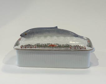 Antique Hand-Painted Porcelain Sardine Box