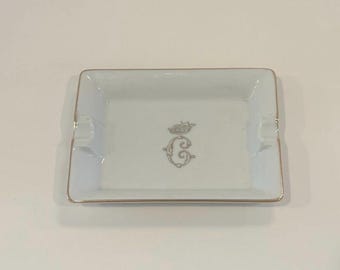 Vintage Hôtel de Crillon Paris Ashtray, Limoges Porcelain, Vide-Poche