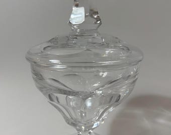 Val Saint Lambert Signed Crystal Lidded Pedestal Bowl – Belgian Cut Crystal Candy Dish