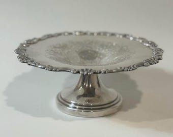 Vintage Silver Plated Small Pedestal Bon Bon Dish | Shell Motif Compote | 7”