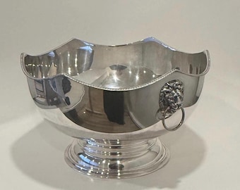 Vintage English Silver Plate Punch Bowl or Champagne Cooler – Lion Head Handles