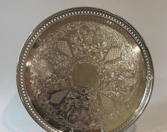 Vintage Footed Gallery Tray – 12” Silver Plated Serving Tray