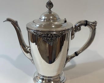 Silver Plate Coffee Pot – Ornate Silverplate Teapot, 9” Tall