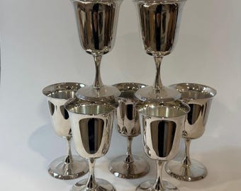 Set of 8 Silverplate Goblets by Commonwealth | Vintage Silver Stemware | Minimalist Barware