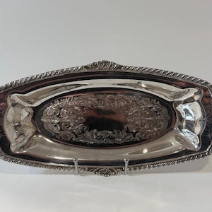 Silverplate Oval Serving Tray – Ornate Engraved Center, Shell Detail