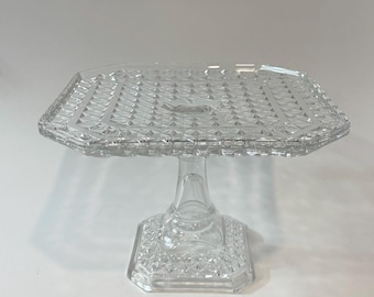 Antique Art Deco Square Glass Pedestal Cake Stand