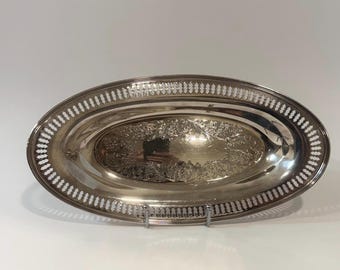 Vintage Rideau Plate Silverplate Oval Serving Tray – Pierced Rim, 13”