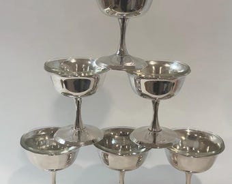 Set of 6 Silverplate Coupe Cups with Glass Inserts