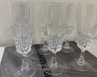Vintage Pompadour Champagne Flutes Set of 6 Cristal d’Arques French Crystal Glasses