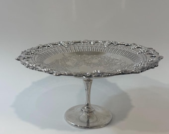 Vintage Ornate Pierced Compote Dish Pedestal Bowl