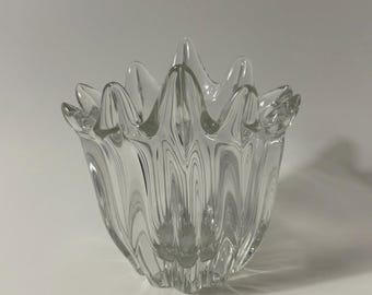 Sculptural Glass Vase | Mid Century Modern Art Glass Bowl Heavy