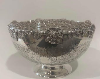 Vintage Silverplate Rose Bowl – Ornate Pierced Floral Pedestal Bowl