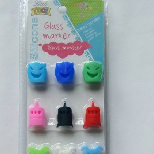 Wine glass markers with suction, Cocktail markers, Wine Glass Tags set of 12, Flowers Wine Charms set, Silicone suction glass markers set