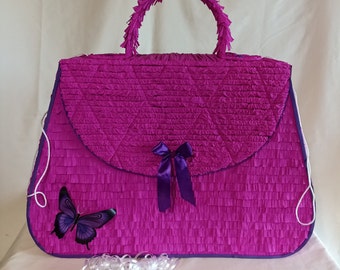 Pink Purse 2D pinata; Pink pinata; Sleepover party pinata; Girls SPA party, Sleepover indoor game; Pink party for girl, Pull String pinata