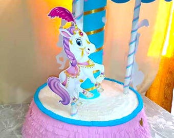 Carousel pinata Circus birthday party decoration Kids b-day party piata Pink blue event decor Kids room decoration Babyshower centerpiece
