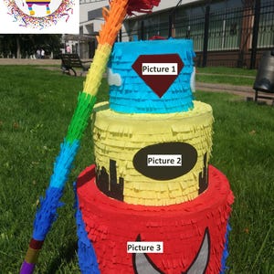Birthday cake pinata, Large party pinata for boy, 3 tier cake party photo prop, Medium size hit pinata for boy