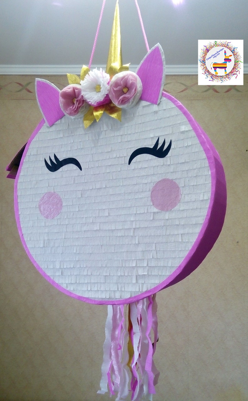 white unicorn 2d pinata for girls birthday unicorn pinata 2d etsy