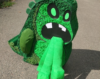 Green Monster pinata, Monster party decoration, Upchuck monster, Not so scary Halloween monster, Wack pinata, Pinata party, Boys b-day party