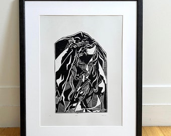 BRIDE | Original Linocut Print | Abstract Minimalist | Contemporary Art | Handprinted