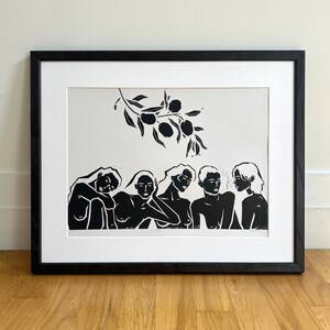 SISTERHOOD Original Linocut Print Abstract Minimalist Contemporary Art Handprinted image 1