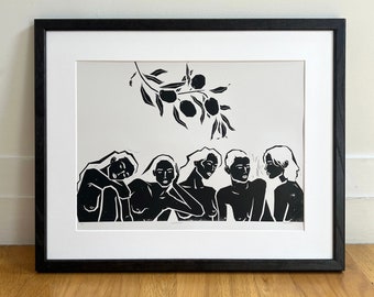 SISTERHOOD | Original Linocut Print | Abstract Minimalist | Contemporary Art | Handprinted