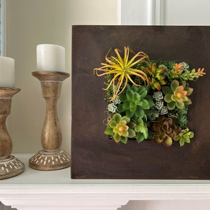 Succulent Wall Planter, Faux Cactus Metal Wall Planter, Living Wall Planter with Faux Succulents, Air Planter, 14" x 14" Wall Decor, Rustic