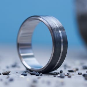 Mens Carbon Fiber Wedding Ring Inner Titanium, ULTRALIGHT Beveled Edges, Mens Engagement Band, Handmade Jewelry, Gift for him