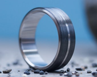 Mens Carbon Fiber Wedding Ring Inner Titanium, ULTRALIGHT Beveled Edges, Mens Engagement Band, Handmade Jewelry, Gift for him