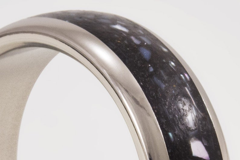 Titanium & Black Concrete Wedding Rings Blended with Nacre. ULTRALIGHT. Resistant, durable. For Men or Women. Wedding band. Wide or Thin. image 8