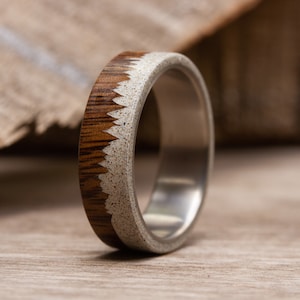 Mens Wood and Concrete Wedding Band, Titanium Inner Ring