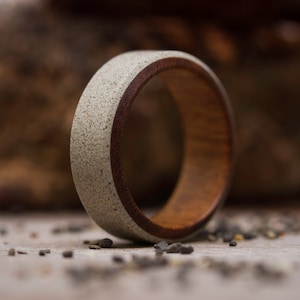 Concrete Mens Wedding Band ULTRALIGHT, wooden ring, beton, Mens Wedding Ring, Handmade Jewelry, grey concrete and hardwood band