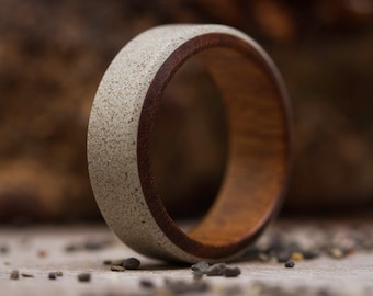 Concrete Mens Wedding Band ULTRALIGHT, wooden ring, beton, Mens Wedding Ring, Handmade Jewelry, grey concrete and hardwood band