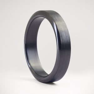 Handmade Black Zirconium Ring – Brushed Finish with Beveled Edges, Men&#39;s Wedding Band, Black Engagement Ring