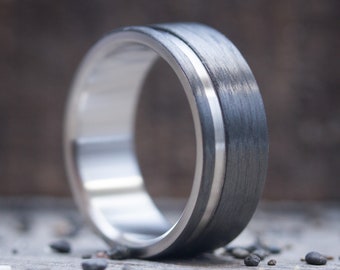 Ready to Ship - Carbon Fiber Wedding Ring ULTRALIGHT with Inner Titanium, Solid Wedding Band, Low Relief Design, Titanium Engagement Band