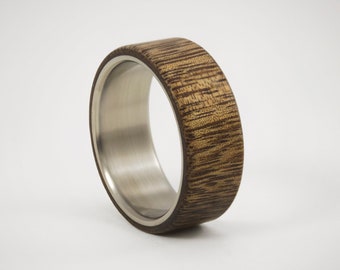 Solid Viraro Wood & Titanium Engagement Ring ULTRALIGHT/ Natural Hardwood Wedding Ring / Organic Patterned Wedding Band / Handmade Jewelry