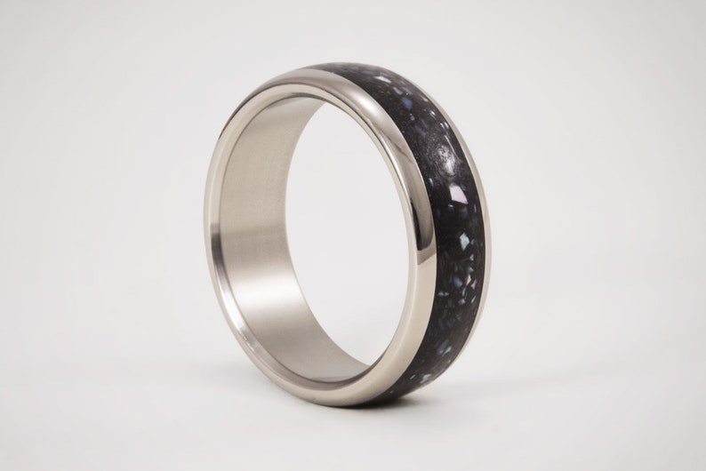 Titanium & Black Concrete Wedding Rings Blended with Nacre. ULTRALIGHT. Resistant, durable. For Men or Women. Wedding band. Wide or Thin. image 10