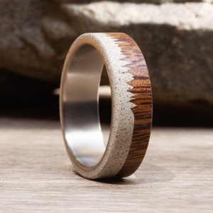 Mens Wood and Concrete Wedding Band, ULTRALIGHT Inner Titanium, Solid Hardwood Engagement Ring, Wooden Wedding Band, Gray Concrete Ring