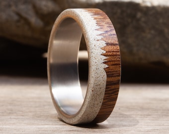Mens Wood and Concrete Wedding Band, ULTRALIGHT Inner Titanium, Solid Hardwood Engagement Ring, Wooden Wedding Band, Gray Concrete Ring