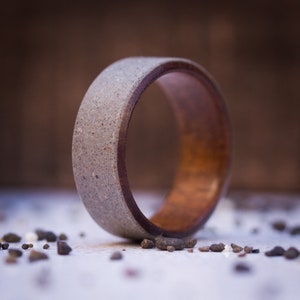 Wood and Concrete Ring, Mens Wedding Band, Incense Wood Inlay
