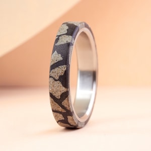 Handmade Terrazzo Ring: Concrete Graphite, Titanium Inner