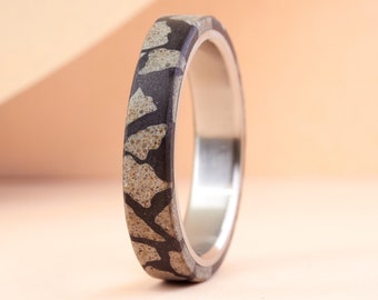 Handmade Terrazzo Ring, Concrete Graphite, Titanium Inner