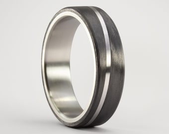 Mens Carbon Fiber Titanium Wedding Band, titanium diagonal, Ultralight Engagement Ring