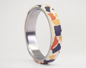 Ready to Ship - Terrazzo Jewelry, Yellow Blue & Orange Resine Ring Inner Titanium, Gifts For Her, Modern Jewelry, Colorful  Speckled Ring