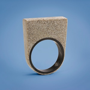 Gray Concrete Ring and inner Carbon Fiber / Modern Jewelry / Handmade / Brutalism Architecture