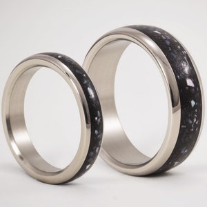 Titanium & Black Concrete Wedding Rings Blended with Nacre. ULTRALIGHT. Resistant, durable. For Men or Women. Wedding band. Wide or Thin. image 1